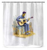 Elegant shower curtain with whimsical folds design, perfect for modern bathroom aesthetics.
